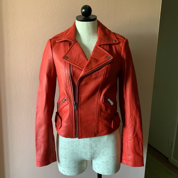 gap red leather jacket